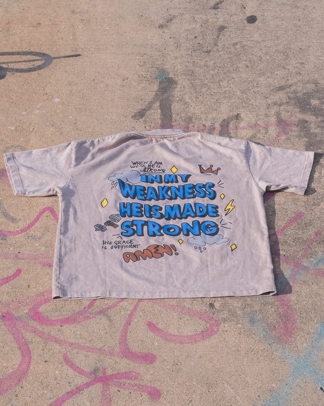 “In My Weakness He Is Made Strong”Oversized Tee